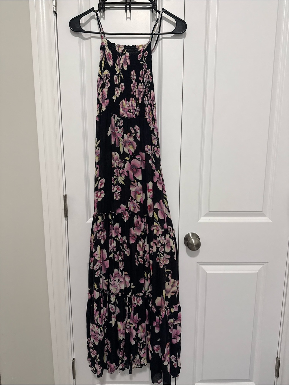 Black Floral Maxi Dress with Pink Blossoms